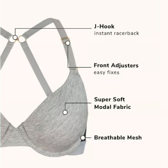 NWT LIVELY All Day T Shirt Bra Heather Gray Size 32B - Picture 4 of 6